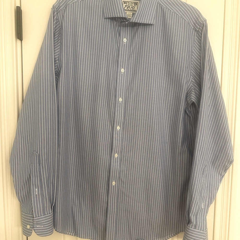 1905 Collection Blue Striped Slim Fit No-Iron Dress Shirt